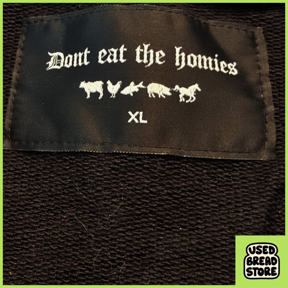 Rare Don't Eat the Homies Sweatshirt Vegan Streetwear XL Black Embroidered Logo - Picture 5 of 6